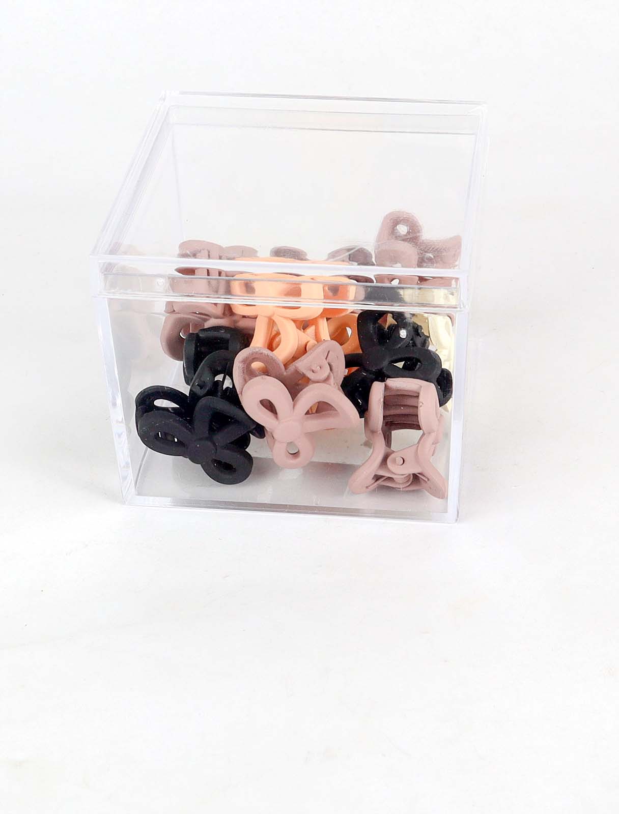 A box of small hair clips, 12 pieces, assorted dark colors