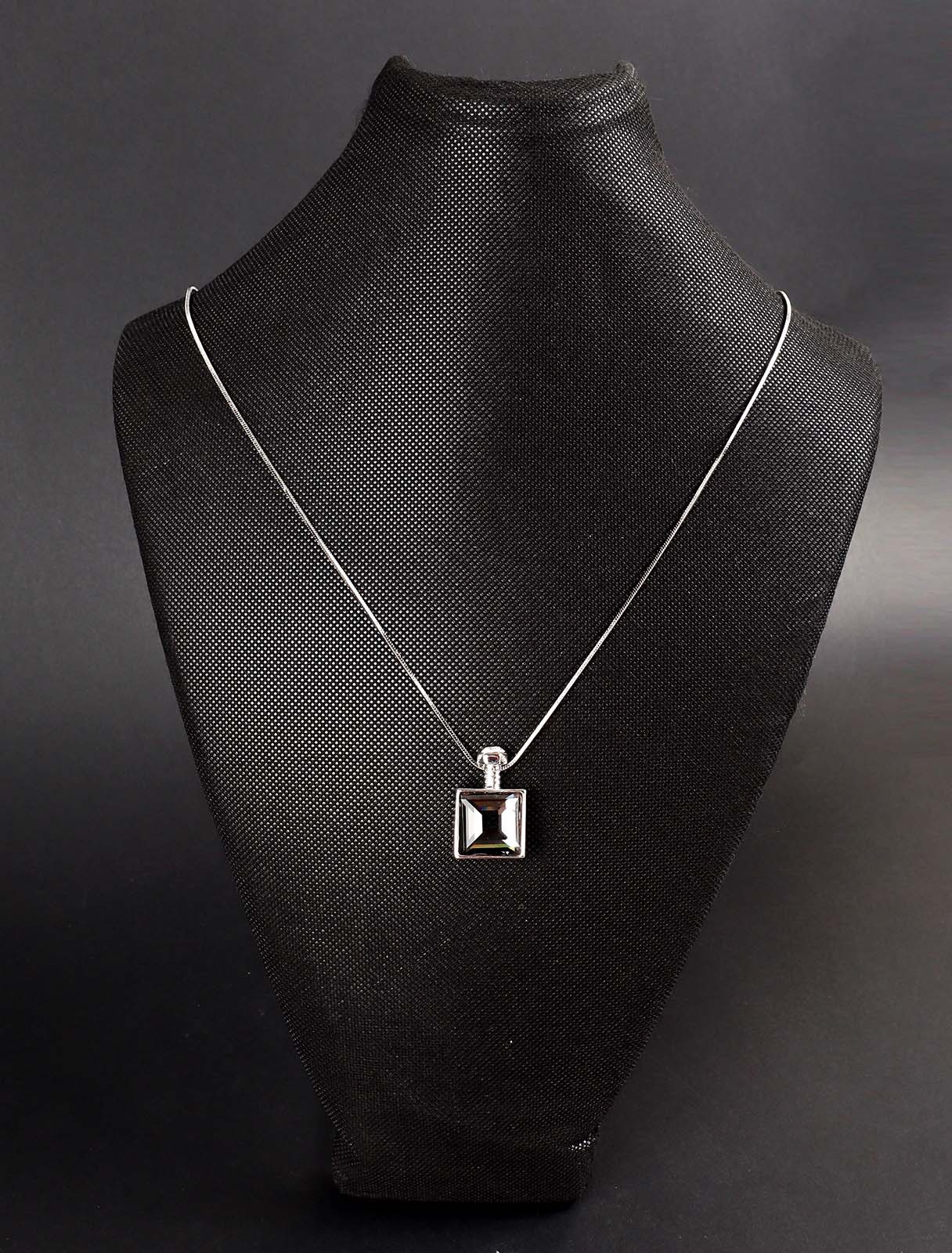 Perfume bottle pendant necklace with black transparent stone