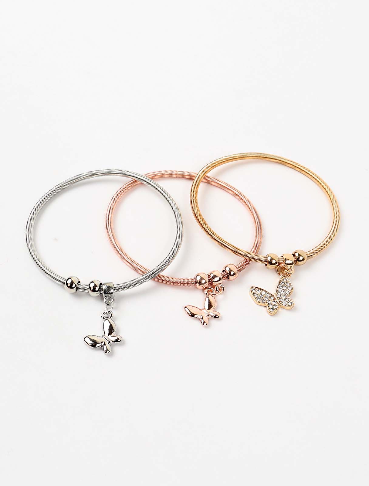 3 pieces bracelet in different colors with butterfly pendants